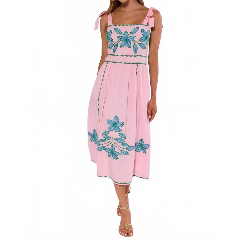 NEW THML embroidered midi dress in pink - Picture 1 of 3